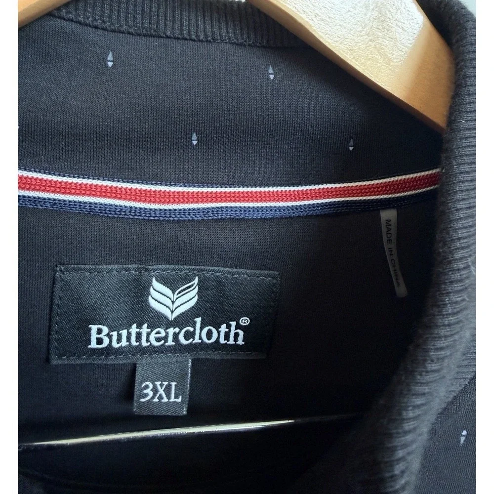 Buttercloth Pullover Sweater Men's medium Black 1/4 Zip Stretch Long Sleeve